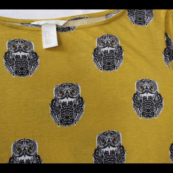 H&M Chartreuse Light Weight Long Sleeve Shirt with Black & White Owl Pattern - Picture 2 of 12